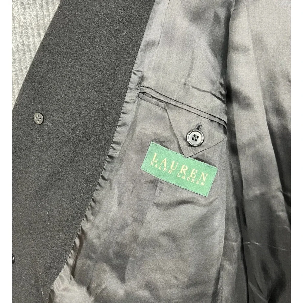 Lauren Ralph Lauren Coat Mens 42R Black Cashmere Blend Wool Topcoat Italy Ivy